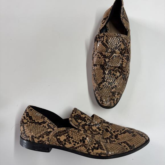 Zara Shoes Womens Size 39 8 US Snake Print Loafers Brown Faux Leather Flats - Picture 1 of 9